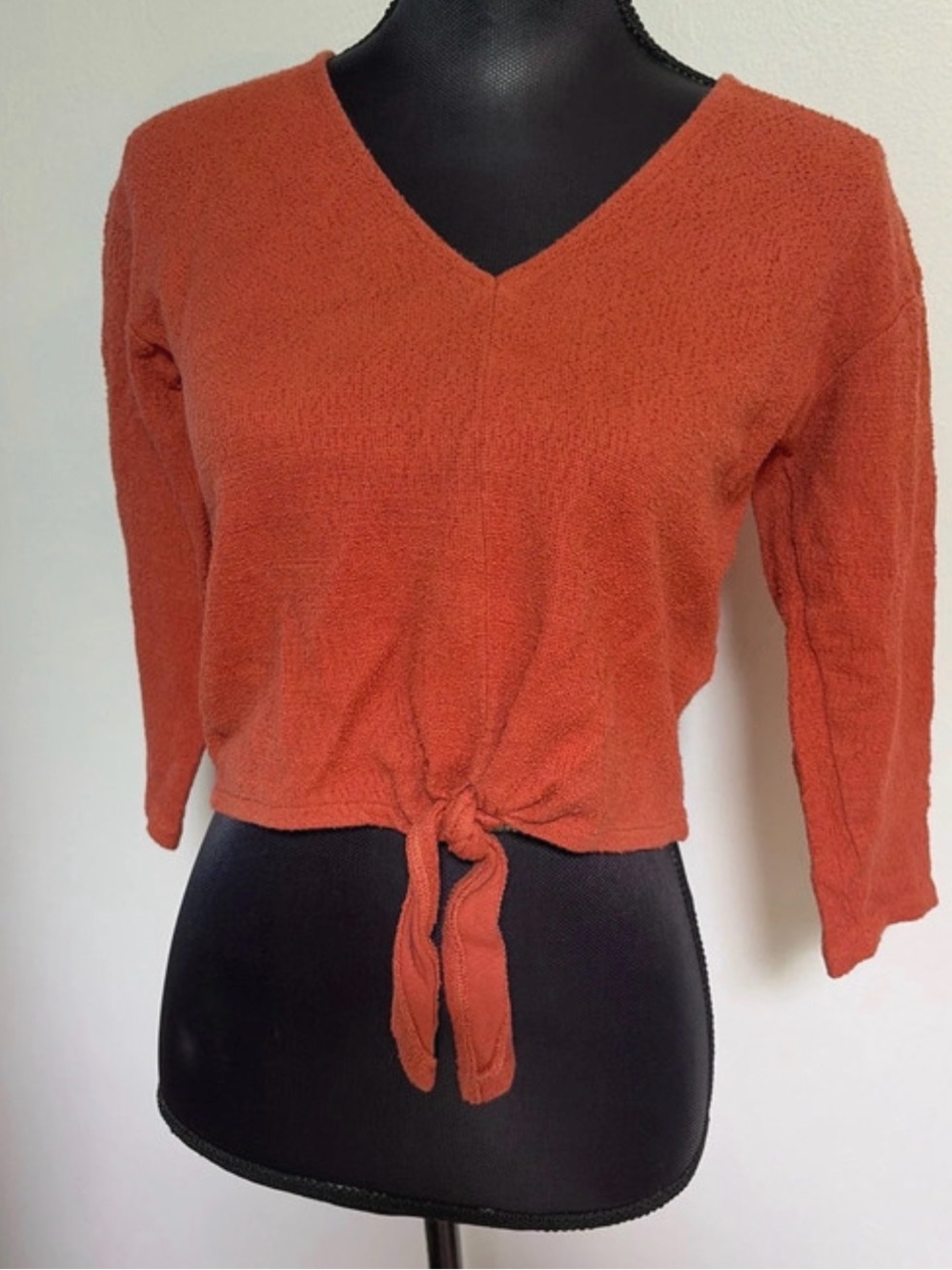 Madewell Rust Tie-Front V-Neck Sweater